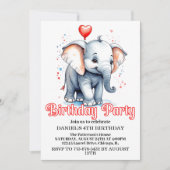 かわいいリトルベビーゾウ誕生日パーティー 招待状 (正面)
