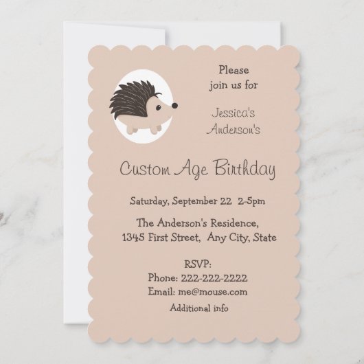 かわいいリトルベビーハリネズミ動物誕生日キッズ 招待状 (裏面)
