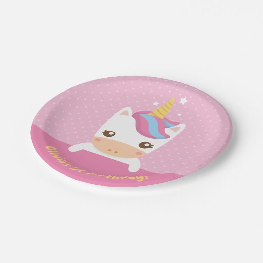 かわいいリトルベビーユニコーン1st誕生日パーティープレート ペーパープレート (アングル)