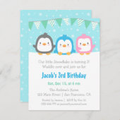 かわいいリトルペンギンズバースデーパーティ招待状 招待状 (正面/裏面)