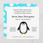 かわいいリトルペンギン ポルカドット ブラックタイ パーティー 招待状 (正面/裏面)