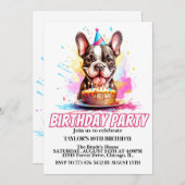かわいいリトルボストンテリア誕生日パーティー 招待状 (正面/裏面)