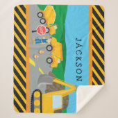 かわいいリトルボーイ建築車モノグラムの両 シェルパブランケット (正面)