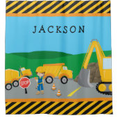 かわいいリトルボーイ建築車モノグラムの両 シャワーカーテン (正面)