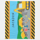 かわいいリトルボーイ建築車モノグラムの両 フリースブランケット (正面)