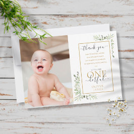 かわいいリトルミスターONEderfulボーイの1歳の誕生日フォト サンキューカード
