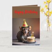 かわいいリトルモンキー誕生日 カード (黄色い花)