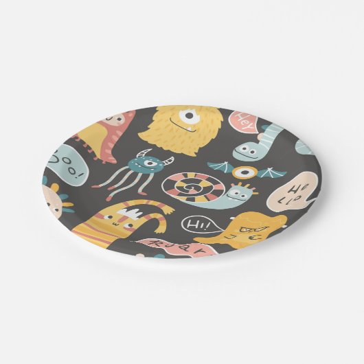 かわいいリトルモンスターズパーティープレート ペーパープレート (アングル)