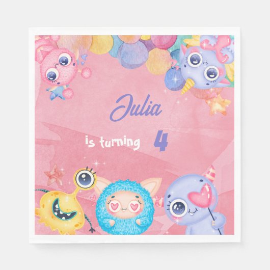 かわいいリトルモンスター子供の誕生日 スタンダードランチョンナプキン (正面)