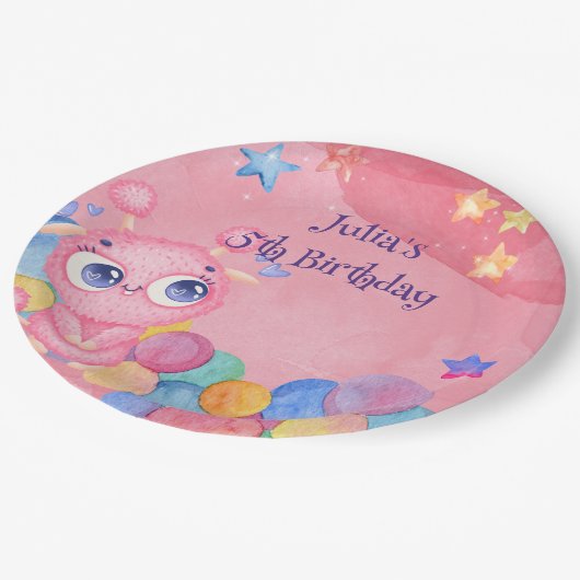 かわいいリトルモンスター子供の誕生日 ペーパープレート (アングル)