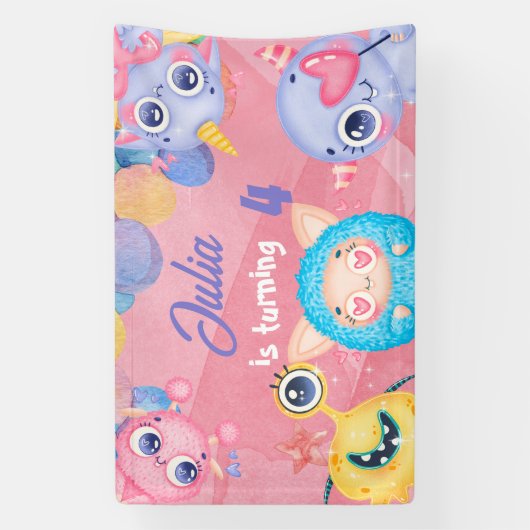 かわいいリトルモンスター子供の誕生日 横断幕 (縦)