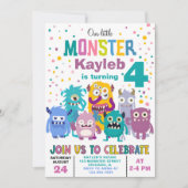 かわいいリトルモンスター カラフルな子供の誕生日パーティー 招待状 (正面)