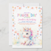 かわいいリトルユニコーンフローラおもしろい誕生日パーティー 招待状 (正面)