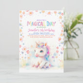 かわいいリトルユニコーンフローラおもしろい誕生日パーティー 招待状 (スタンド正面)