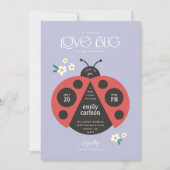 かわいいリトルラブバグ パープルベイビーガールシャワー 招待状 (正面)