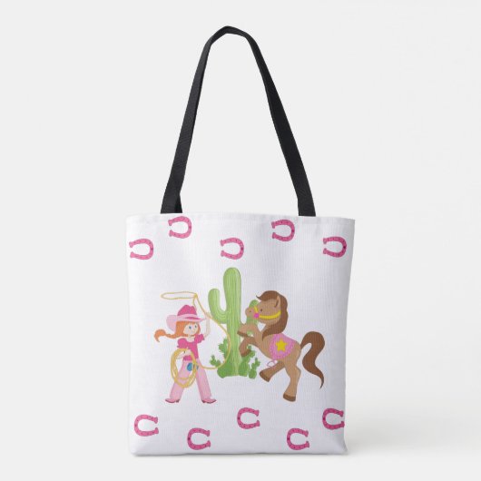 かわいいリトル女性のカーボーイとポニー トートバッグ (裏面)