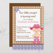 かわいいリトル女性のカーボーイバースデーパーティ招待状 招待状 (正面/裏面)