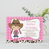 かわいいリトル女性のカーボーイバースデーパーティ招待状 招待状 (スタンド正面)