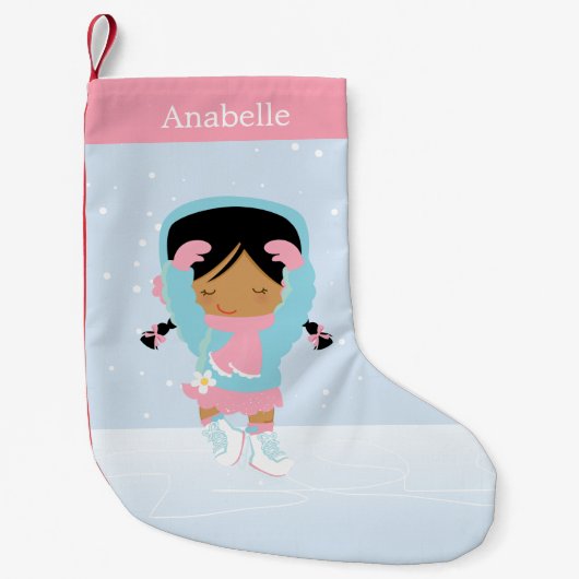 かわいいリトル姿スケーターパーソナライズされた スモールクリスマスストッキング (正面)