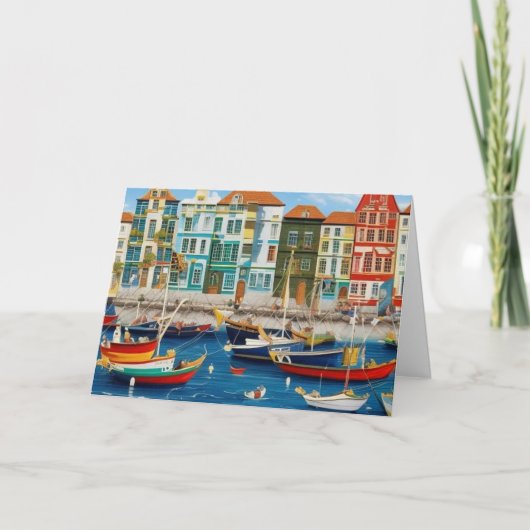 かわいいリトル観光客タウンモダンハーバーファンタジー サンキューカード (正面)