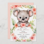 かわいいリトル フラワー コアラ ベイビー シャワー 招待状 (正面/裏面)