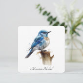 かわいいリトル マウンテン ブルーバード 水彩画 オーダーメイド 招待状 (スタンド正面)