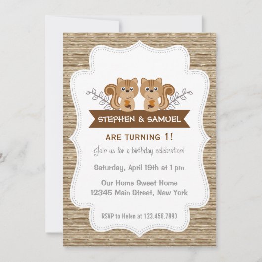 かわいいリトル squirrel の誕生日招待状 ウッドランド 招待状 (正面)