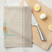 かわいいリネンルックミントモノグラムのキャットタオル キッチンタオル (四つ折り)