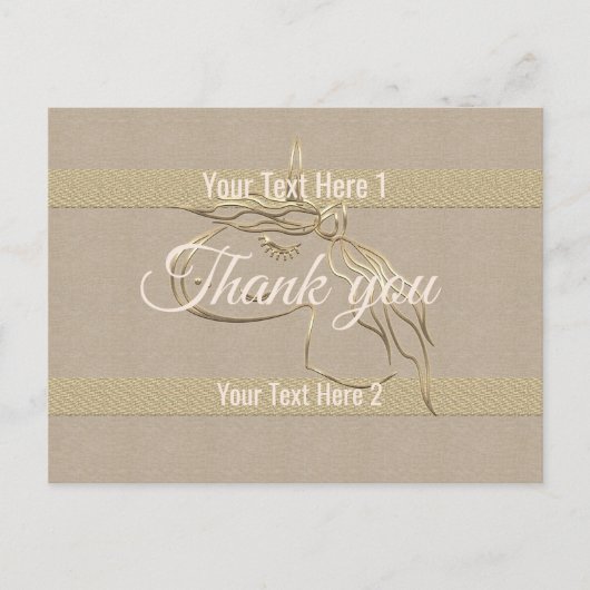 かわいいリネン風 ゴールドストライプ ユニコーン ありがとうございます ポストカード (正面)