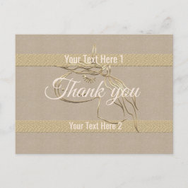 かわいいリネン風 ゴールドストライプ ユニコーン ありがとう ポストカード