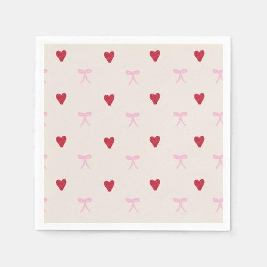 かわいいリボンとハート柄のナプキン スタンダードカクテルナプキン (正面)