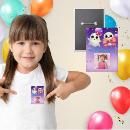 かわいいリボンのおばけのハロウィン誕生日写真 缶バッジ