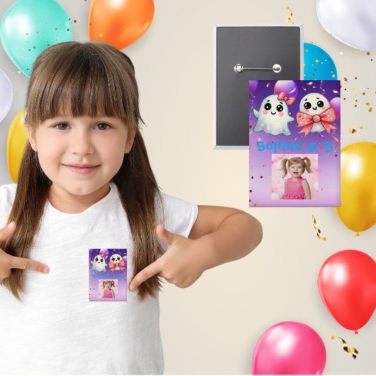 かわいいリボンのおばけのハロウィン誕生日写真 缶バッジ
