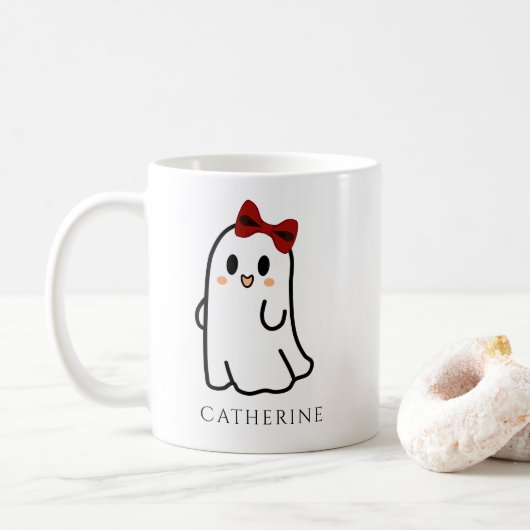 かわいいリボンのハロウィンガイコツ コーヒーマグカップ (ドーナツ)