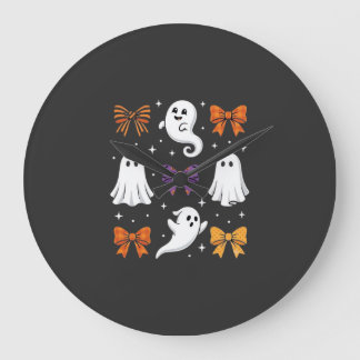 かわいいリボンのハロウィーンゴースト デザイン_1 ラージ壁時計
