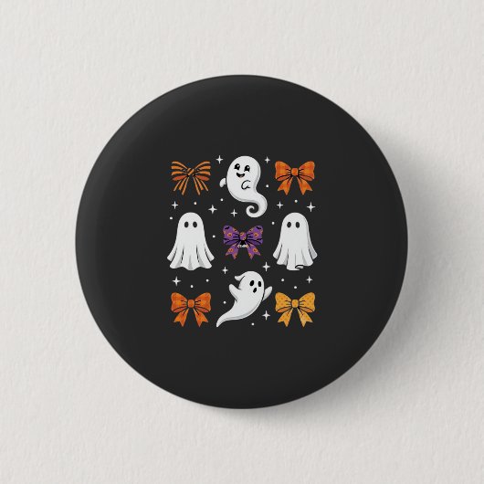 かわいいリボンのハロウィーンゴースト デザイン_1 缶バッジ (正面)