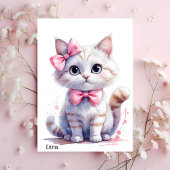 かわいいリボンの猫お誕生日おめでとう 招待状