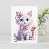 かわいいリボンの猫お誕生日おめでとう 招待状 (スタンド正面)
