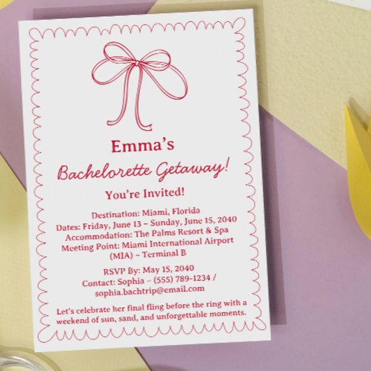 かわいいリボンバチェロレッテ旅行&旅程 招待状