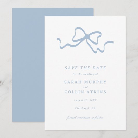 かわいいリボン おとなしい 結婚式のご案内 招待状 (正面/裏面)