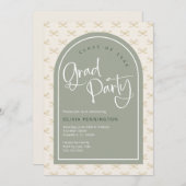 かわいいリボン サージブルー 卒業パーティー 招待状 (正面/裏面)