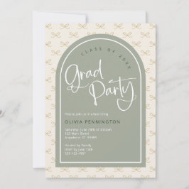 かわいいリボン サージブルー 卒業パーティー 招待状