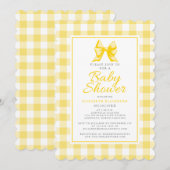 かわいいリボン パステルイエロー ホワイト ギンガムチェック柄 招待状 (正面/裏面)