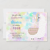 かわいいリャマの楽しいカラフルな子供の誕生日パーティー 招待状 (正面)