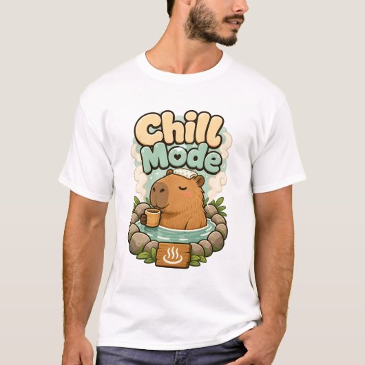 かわいいリラックスモードカピバラ温泉イラスト Tシャツ (正面)