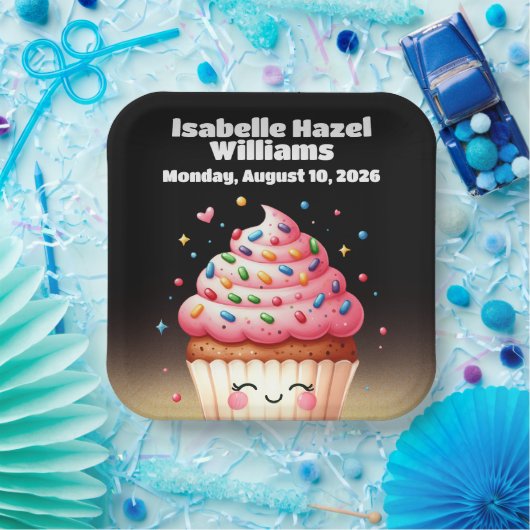 かわいいリルのカップケーキが赤ちゃんシャワーを振りかけます ペーパープレート (パーティー)