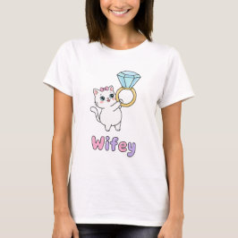 かわいいリング猫ワイフィー ウェディング Tシャツ