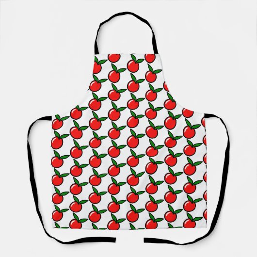 かわいいリンゴさくらんぼレッドフルーツおもしろいキッチンアニメ エプロン (正面)