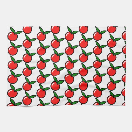 かわいいリンゴさくらんぼレッドフルーツおもしろいキッチンアニメ キッチンタオル (横)