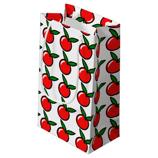 かわいいリンゴさくらんぼレッドフルーツおもしろいキッチンアニメ スモールペーパーバッグ (裏面アングル)